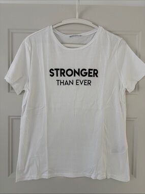 Zara White Graphic Tee 'Stronger Than Ever' - Black Text